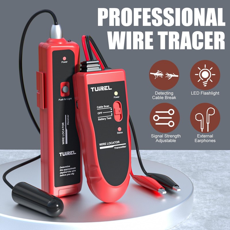 Underground Wire Locator, Underground Cable Locator with Rechargeable 1100mAh Battery,