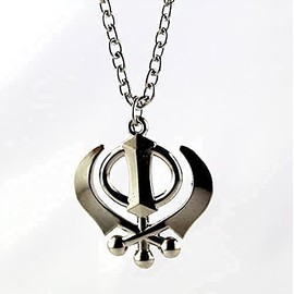 Desirous Sikh Khanda Punjabi Kirpan Sword Symbol Pewter Pendant (Car Hanging Locket) (Car Rear Mirror with Chain) Silver