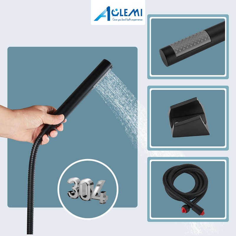 Aolemi Matte Black Wall Mount Bathtub Faucet with Handheld Shower