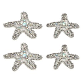 PATIKIL 4 Pcs Starfish Rhinestone Beaded Patch, Starfish Sequin Applique Patches Sew on Fabric Sequin Patch for Clothing Bag Jeans Shoes Hats Jacket DIY Crafts, White