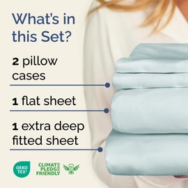 Extra Deep Twin XL Sheet Set - 4 Piece Breathable & Cooling Sheets - Hotel Luxury Bedding Set w/18-24 Inch Extra Deep Pockets - Easy Fit - Super Soft, Wrinkle Free and Comfy - Ice Blue, Twin XL Size