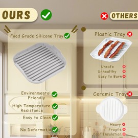 Bacon Cooker for Microwave Oven, HOMOMSAE Large Soft Silicone Food Grade Microwave Meat Bacon Tray - 10 inch Bacon Plate, Grey