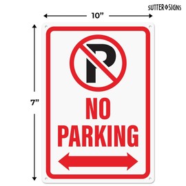 No Parking Sign with Double Arrow, 10" x 7" Reflective Aluminum No Parking Sign with Pre-Drilled Mounting Holes, Rust Free Water Resistant Aluminum