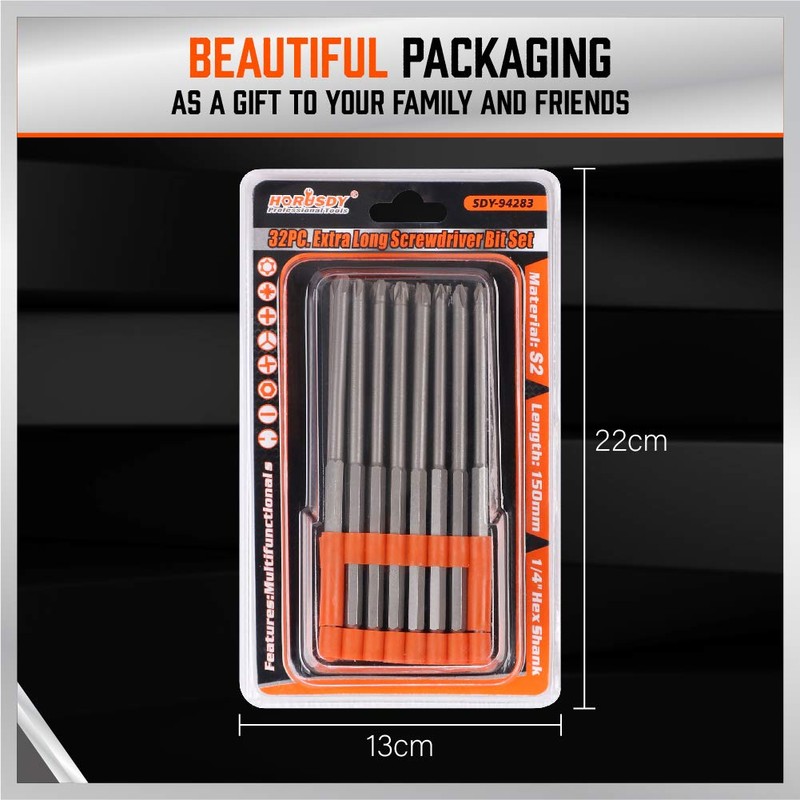 HORUSDY 32-Piece 1/4" Shan Extra Long Security Power Bit Set,