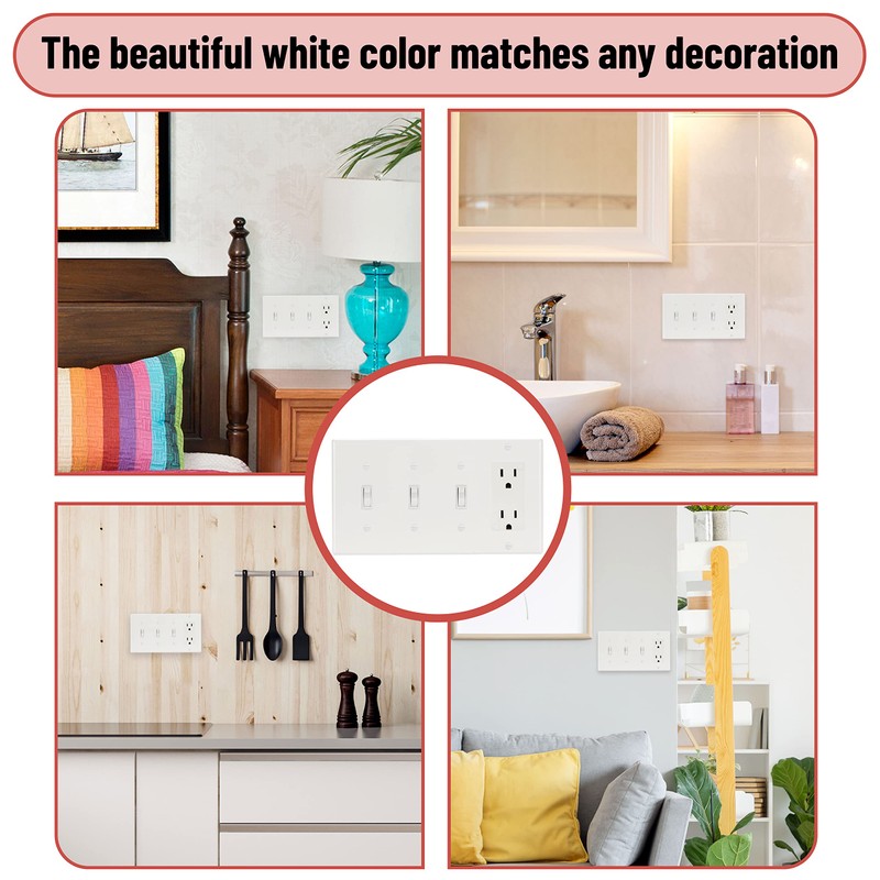 Bates- Combination Wall Plate, 2 Pack, 3-Toggle/1-Decorator, White Light Switch