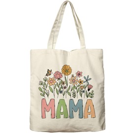 Dlzdn Mom Mama Canvas Tote Bag Aesthetic New Mom Reusable Shopping Grocery Bag Beach Bag Birthday Christmas Gifts for Women