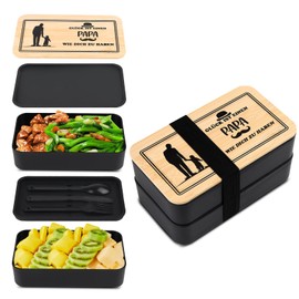 Johiux Lunch Box Gifts for Dad, Best Bonus Dad Gift for Father Father in Law, Gift Dad Birthday Bamboo Box Lid with Engraving: Glück ist einen papa wie dich zu haben. (Black + Wooden)