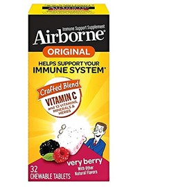 Airborne Immune Support Supplement with Vitamin C, Chewable Tablets-Berry-32 ct - Buy Packs and SAVE (Pack of 2)