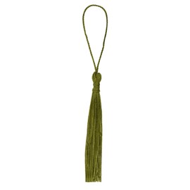 Mandala Crafts Small Olive Green Bookmark Tassels – 100 Bulk Silky Mini Craft Tassels with Loops for Bookmarks, Jewelry Making, Graduation Decorations, and Keychains