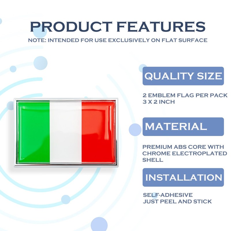 Perdecor Italy Flag Sticker Emblem Italian Decal Car Chrome Flags,