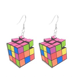 Vintage Record Radio Pendant Earrings for Women Colorful 70s 80s Retro Acrylic Resin Earrings Cassette Tape Vinyl Rainbow Acrylic Earrings for Women Gifts Jewelry-A