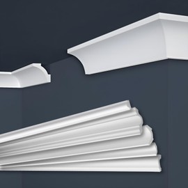 MARBET DESIGN Stucco Moulding XPS Polystyrene White - Ceiling Moulding Mouldings E-Strips - (2 Metres / 1 Strip E-12)