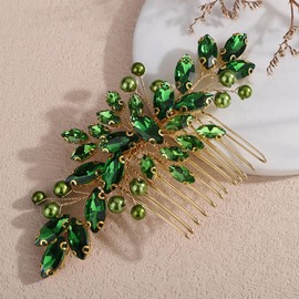 Rumtock Emerald Rhinestones Gold Hair Piece Side Headpiece for Wedding Women Bridal Hair Comb (Emerald)