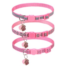BINGPET Reflective Cat Collar Breakaway with Bells,3 Pack Kitten Collar for Girl Boy Cats with Cute Pendant Glow in The Dark,Adjustable 8''-11.8'',Pink