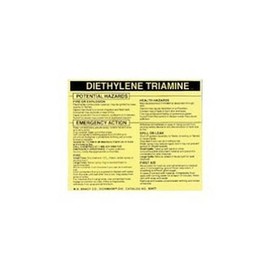 Brady 93525 Vinyl Hazardous Material Label , Black On Yellow, 3 3/4" Height x 4 1/2" Width, Legend "Diethylene Triamine" (25 Labels per Package)