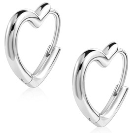 925 Sterling Silver Small Heart Hoop Earrings for Women Teen Girls Minimalist Hoop Trendy Earrings Cute Sweet Love Heart Earrings (Silver)