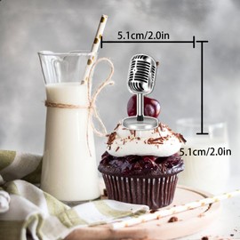 18pcs Gold Silver Glitter Microphone Dessert Cupcake Topper for Music KTV Let's Party Theme Decor Supplies Happy Birthday Anniversary Wedding Party Decoration
