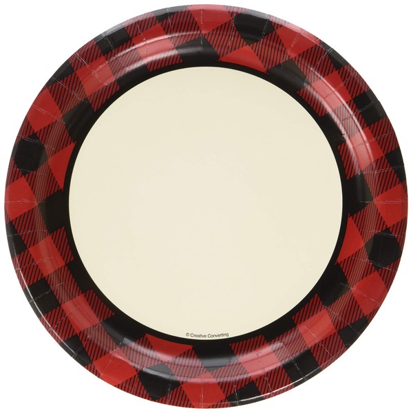Creative Converting Black and Red Round Paper 8 Count Buffalo Plaid Dinner Plates, 9'', Multicolor