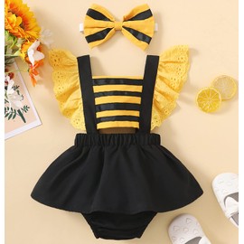 AGQT - Disfraz de abeja para bebé y niña, talla de 0 a 24 meses, Disfraz de abeja amarilla, 2 piezas, 12-18 Meses