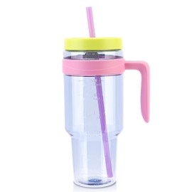 Cafezi 50oz Tritan Plastic Tumbler | Leak-Proof Tumbler with Handle and Time Marker | Reusable BPA-Free Water Bottle | Wide Mouth | Single-Walled | Gifts for Women Men Her Him