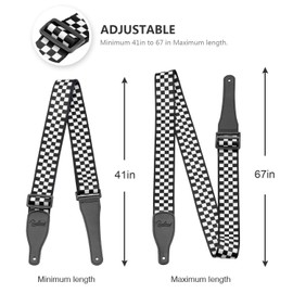 BestSounds Guitar Strap, Bass Guitar Strap, Electric and Acoustic Guitar Straps - Durable Nylon Checkered Guitar Shoulder Strap with Leather Ends (Black and White Checkered)