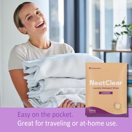 NeatClear Laundry Detergent Sheets - Travel Size - Lavender Scent 32 Strips (32 Loads) - Concentrated Liquidless Laundry Soap - No Mess - Space-Saving - for Travel, Apartments, Dorms, Sink