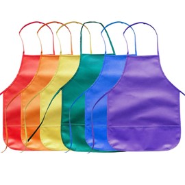 XcnPer 6Pack Kids Painting Apron, Toddler Paint Apron Smock with 2 Pockets, Used for Painting Activities in Craft Home Kitchen Classrooms, Boys and Girls Art Painting Activity