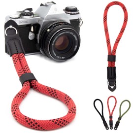 LENS-AID Wrist Strap in Rope Look for Camera, Camera Strap for Wrist, Sailor Strap, Red/Black with Ring, Unit size