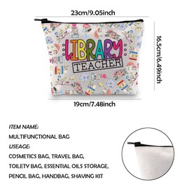 WCGXKO Library Book Gift Book Makeup Bag Gift for Book Lover Librarian Gift Library Teacher Zipper Pouch Makeup Bag (Library Teacher CA)