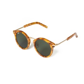 GLVSS Brand 'Rounder' Round Sunglasses Havana Tortoise Frame Green Tint Lens