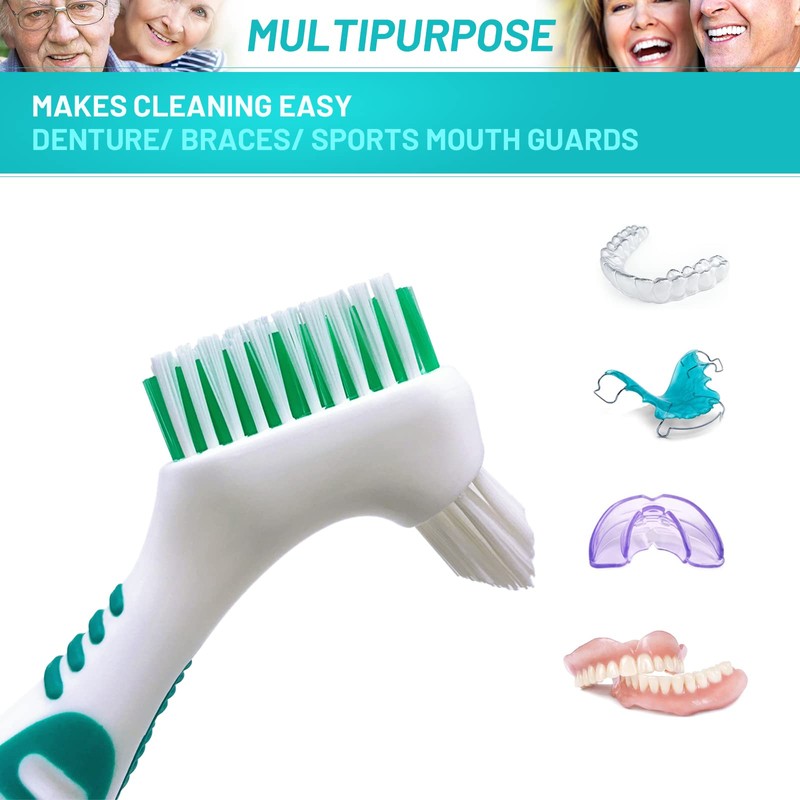 Mckkor Denture Brush 4 Pack,Double Sided Denture Toothbrushes, Multi-Layered Bristles