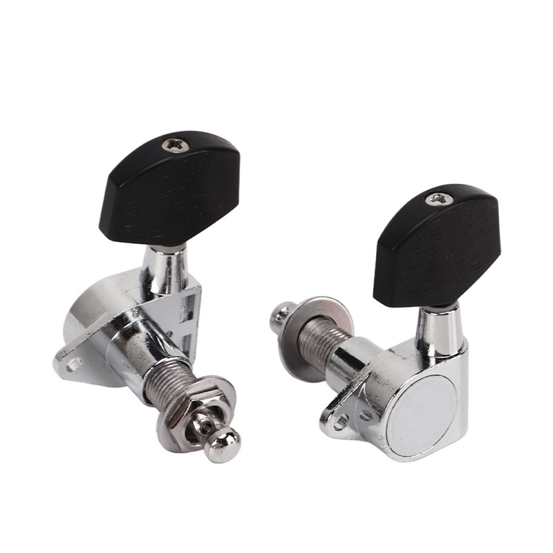 6 Pcs Guitar Tuning Pegs 3L3R Metal Body Black Wood