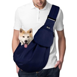 SlowTon Dog Carrier Bag, Pet Dog Bag with Adjustable, Padded Shoulder Strap and Front Pocket, Carry Bag Dog for Walking Outdoor Activities and Excursions (Dark Blue)