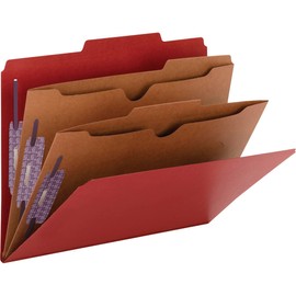 Smead Pressboard Classification File Folder with SafeSHIELD Fasteners, 2 Pocket Dividers, 2" Expansion, Letter Size, Bright Red, 10 per Box (14082)