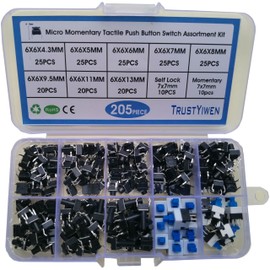 Micro Momentary Tactile Push Button Switch Assortment Kit 10 Values 205pcs 4 Pins 6x6mm Tact Switches