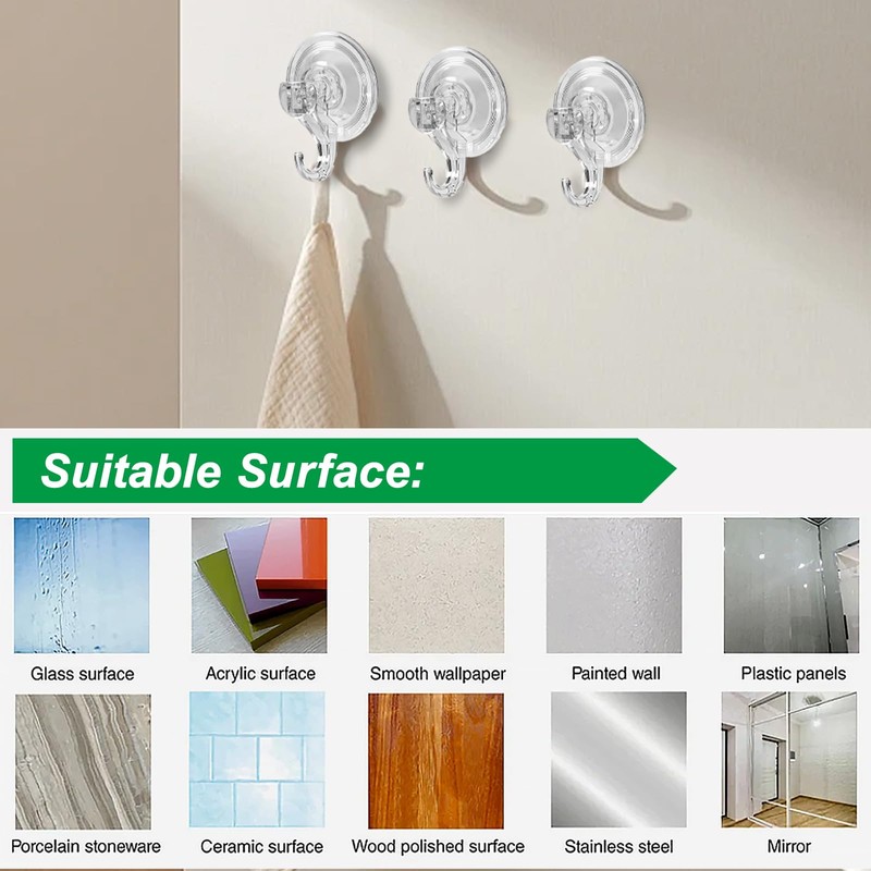 2pcs Suction Hooks,Heavy Duty Plastic Strong Vacuum Suction Cup,Clear Reusable