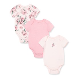 Little Me Clothes for Baby Girls' 3-Pack 100% Cotton Scratch Free Tag Floral Dream Onesies, 3 Months