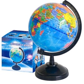 6'' Geographic World Globe for Kids,Educational World Globe with Stand,Decorative Rotating World Map Globes Decor,Political Globe for Classroom Geography Teaching,Kids Room