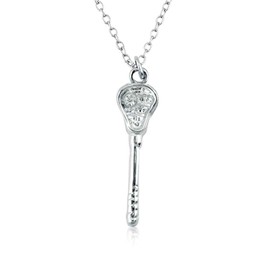 ChalkTalkSPORTS Sterling Silver Lacrosse Stick Pendant Necklace with Cubic Zirconium-1 1/4" Stick