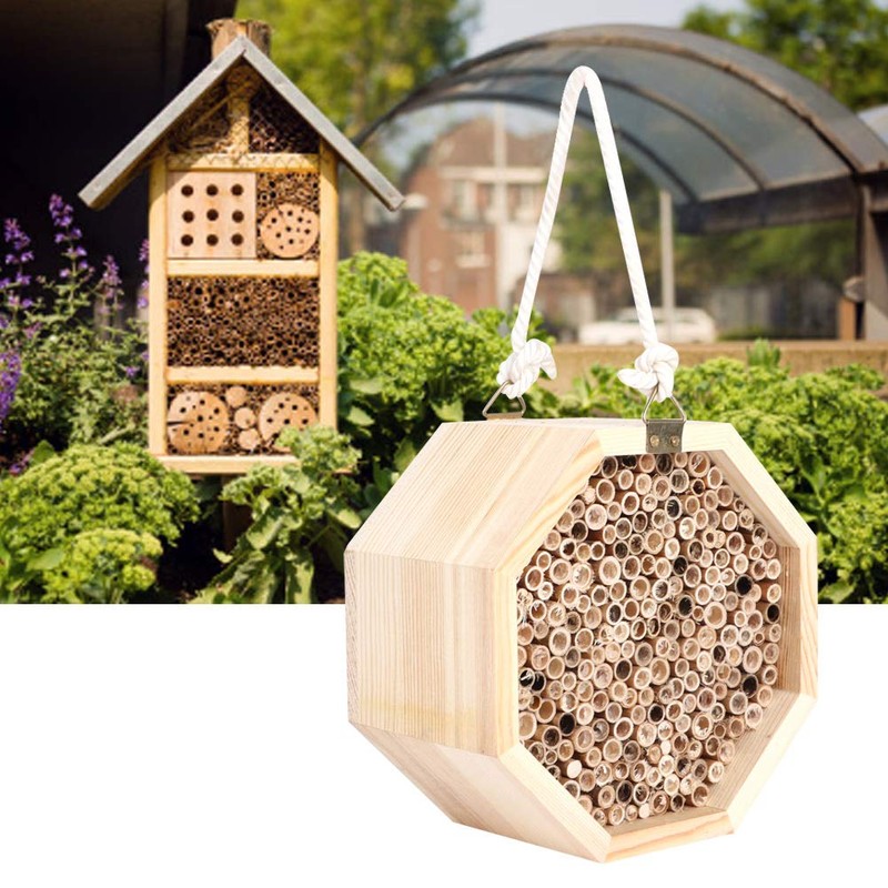 Mason Bee House Wooden Hexagon Bee Habitat Bug Room Hotel