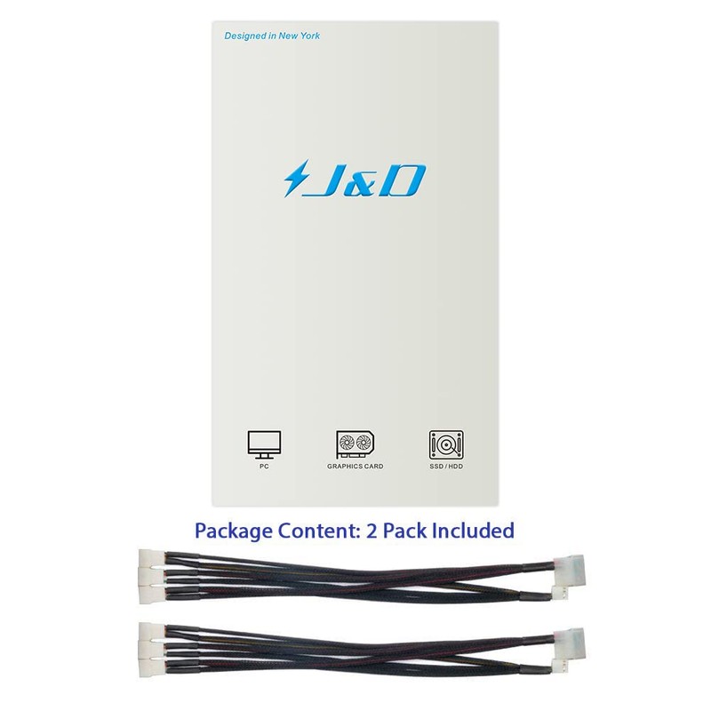 J&D 4 Pin Molex to Fan Power Splitter Cable 2Pack,