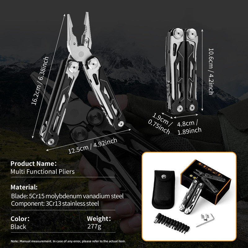 28-in-1 Multitool Pliers with Scissors, Rope Cutters,Saw, Screwdrivers,Can Opener,File,Carrying Pouch,Stainless