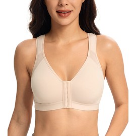 Lemorosy Women's Front Closure Large Sizes Full Cup Back Support Bra, beige