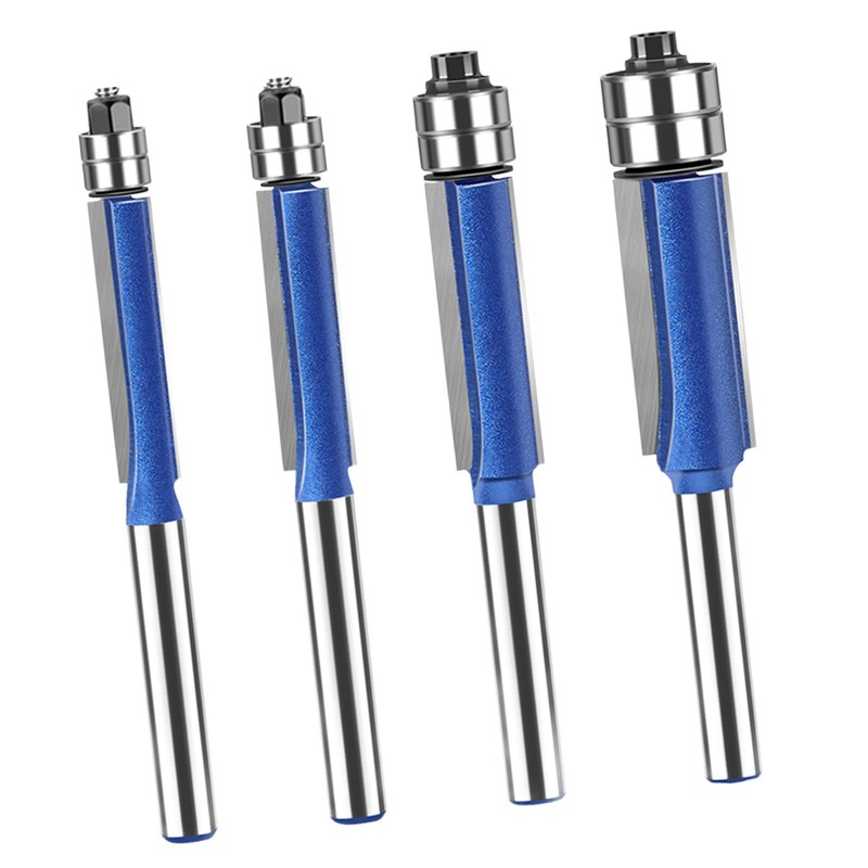 4Pcs Flush Trim Bit Set 6mm Shank Top Double Bearings