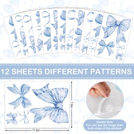 Whaline 12 Sheets Trendy Blue Bow Wall Stickers Watercolor Light Blue Bow Wall Decals Room Mural Stickers for Spring Coquette Birthday Party Home Nursery, 7.9 x 11.8 Inch