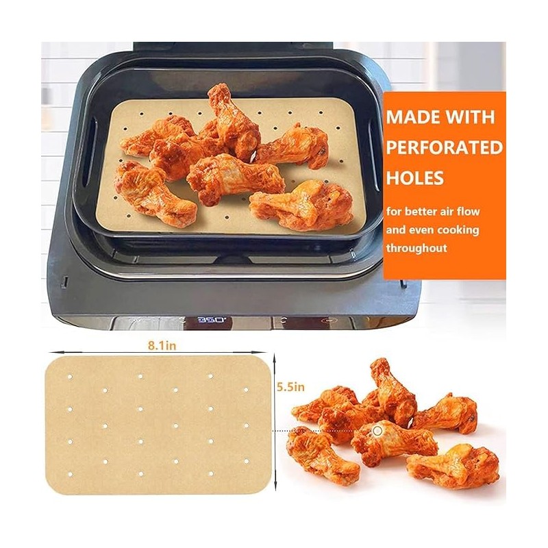 200-Piece Air Fryer Papers – Non-Stick Disposable Rectangular Parchment Paper