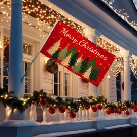 Drydiet Christmas Garden Flags 3x5 Ft Double Sided Merry Christmas Outdoor Flags Winter Xmas Holiday Pine Tree Banner for Porch Yards Gardens Parties and Outside Decoration