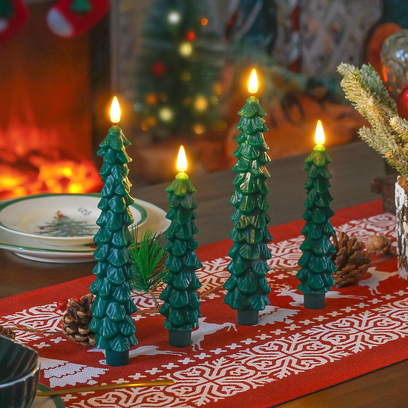 Zevanor Green Tree Flameless Real Wax Taper Candles with Remote