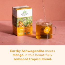 ORGANIC INDIA Calming Tulsi Ashwagandha Herbal Tea - Holy Basil Tea with Ashwagandha Root, Supports Restful Sleep - Adaptogen, Vegan, USDA Certified Organic, Non-GMO - 18 Infusion Bags, 3 Pack