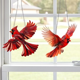 Window Bird Hanging Decor - Bird Anti-Collision Ornaments, Acrylic Glass Painted Bird Scare Crafts, 7.87" x 7.87", 2 Pcs (red)